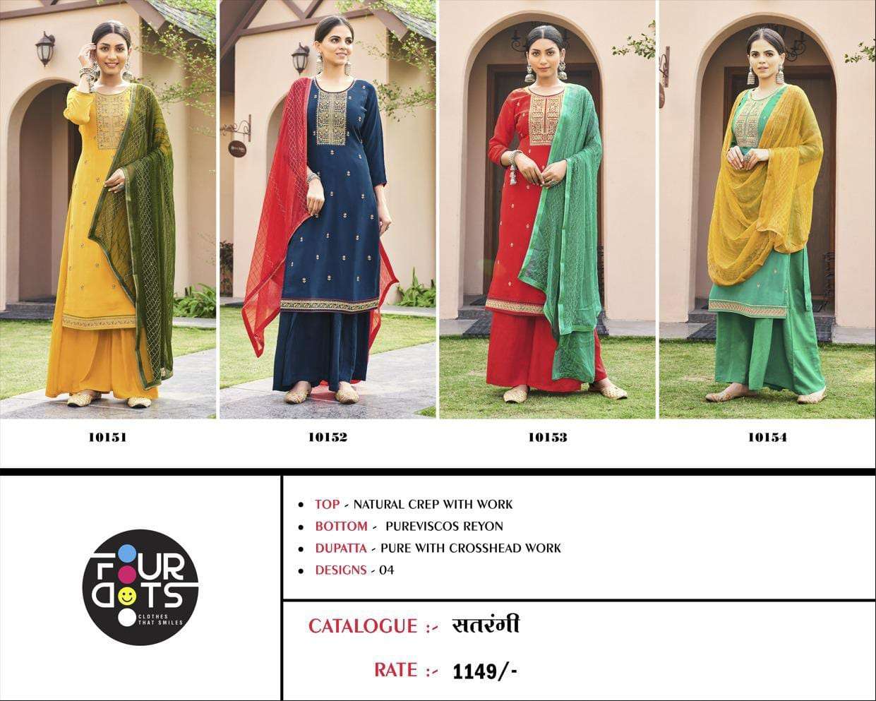 Satrangi By Four Dots 10151 To 10154 Series Beautiful Suits Colorful Stylish Fancy Casual Wear & Ethnic Wear Crepe Dresses At Wholesale Price