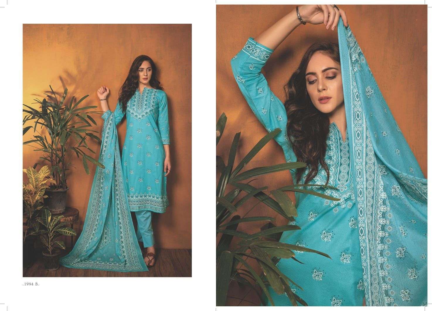 NIYAMAT BY RIVAA 1994-A TO 1997-B SERIES INDIAN SUITS BEAUTIFUL FANCY COLORFUL STYLISH PARTY WEAR & OCCASIONAL WEAR PURE COTTON PRINT DRESSES AT WHOLESALE PRICE