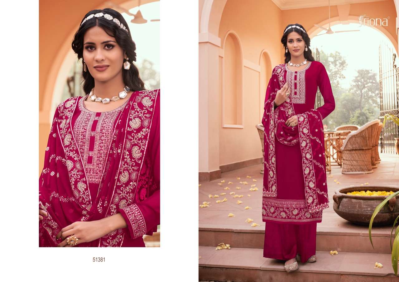 KANAK BY FIONA 51381 TO 51386 SERIES INDIAN SHARARA SUITS BEAUTIFUL FANCY COLORFUL STYLISH PARTY WEAR & OCCASIONAL WEAR GEORGETTE EMBROIDERED DRESSES AT WHOLESALE PRICE