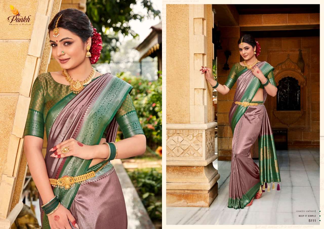 Kashish Vol-1 By Pankh Creation 5101 To 5111 Series Indian Traditional Wear Collection Beautiful Stylish Fancy Colorful Party Wear & Occasional Wear Kanjivaram Silk Sarees At Wholesale Price