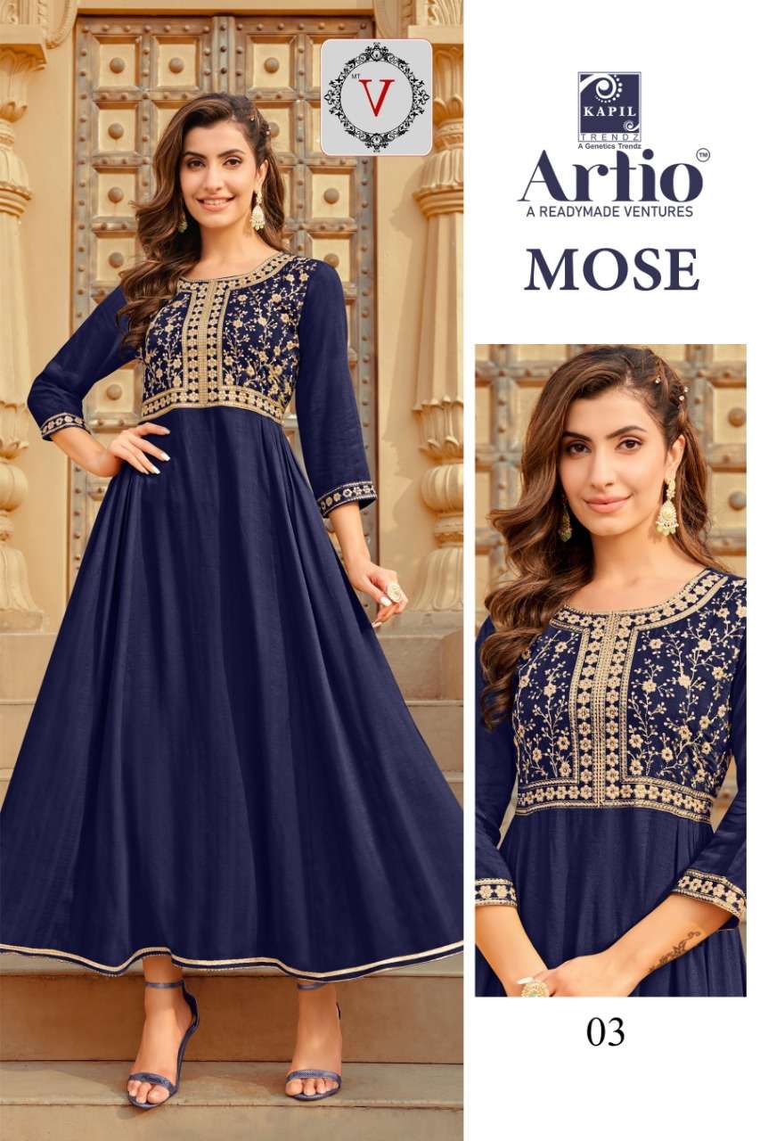 MOSE BY ARTIO 01 TO 06 SERIES BEAUTIFUL STYLISH FANCY COLORFUL CASUAL WEAR & ETHNIC WEAR RAYON GOWNS AT WHOLESALE PRICE