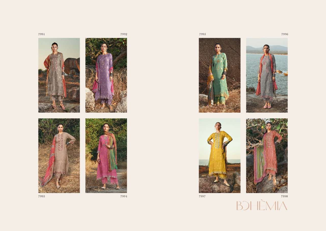 BOHEMIA BY JAY VIJAY PRINTS 7991 TO 7998 SERIES INDIAN SUITS BEAUTIFUL FANCY COLORFUL STYLISH PARTY WEAR & OCCASIONAL WEAR PURE SILK JACQUARD DRESSES AT WHOLESALE PRICE