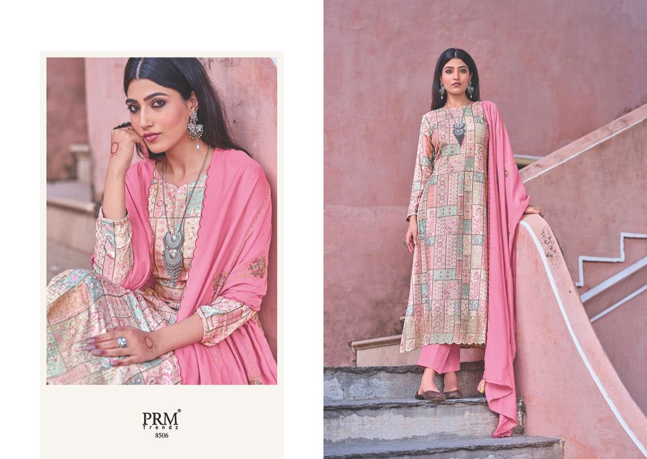 ZAINAB VOL-3 BY PRM TRENDZ 8501 TO 8508 SERIES BEAUTIFUL STYLISH SUITS FANCY COLORFUL CASUAL WEAR & ETHNIC WEAR & READY TO WEAR PURE JAM COTTON PRINT WITH EMBROIDERED DRESSES AT WHOLESALE PRICE