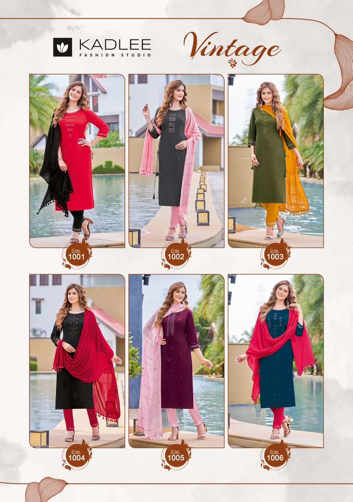 VINTAGE BY KADLEE 1001 TO 1006 SERIES BEAUTIFUL STYLISH SUITS FANCY COLORFUL CASUAL WEAR & ETHNIC WEAR & READY TO WEAR VISCOSE WITH WORK DRESSES AT WHOLESALE PRICE