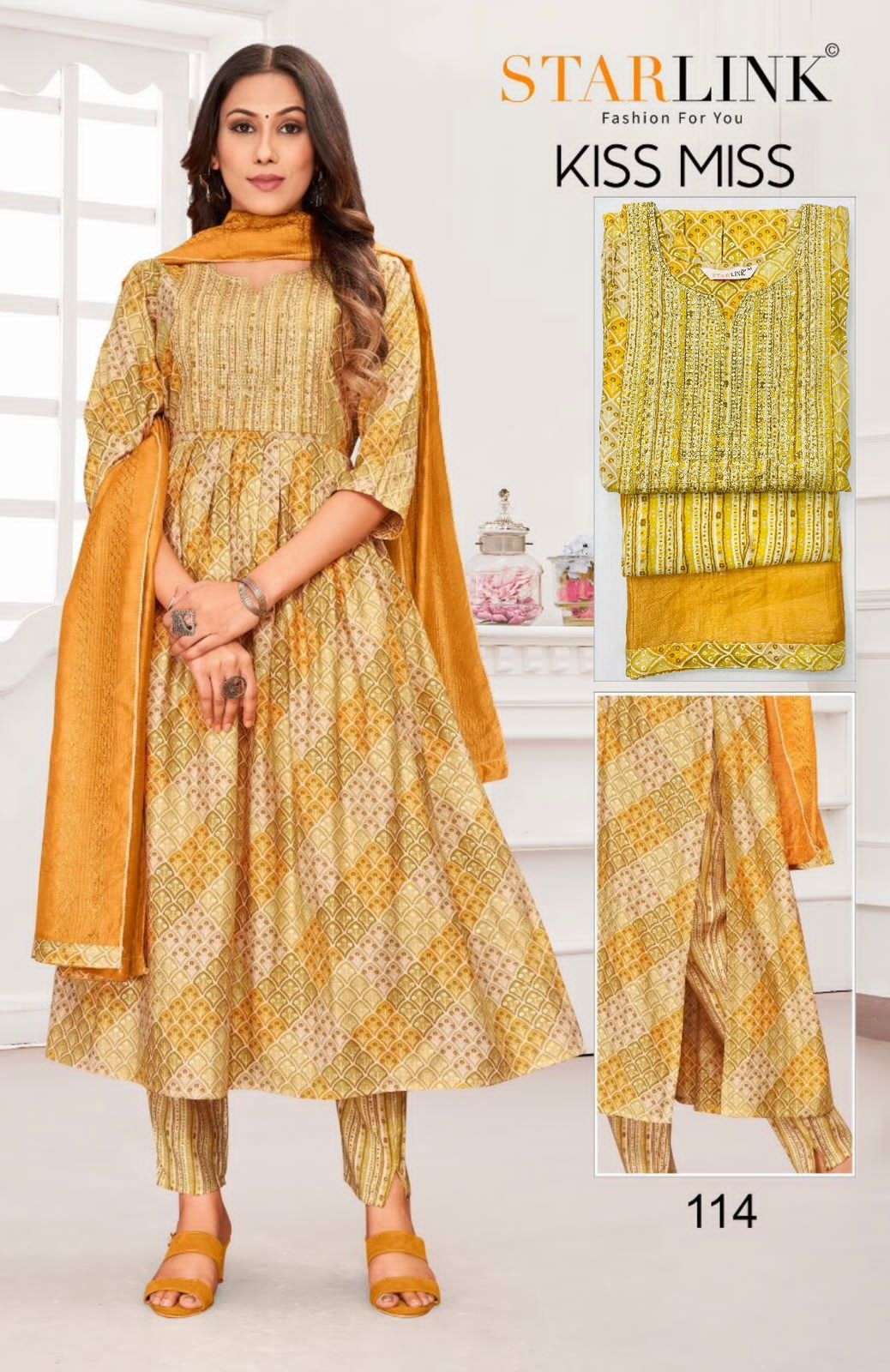 KISS MISS BY STARLINK 101 TO 116 SERIES FESTIVE SUITS BEAUTIFUL FANCY COLORFUL STYLISH PARTY WEAR & OCCASIONAL WEAR CHANDERI EMBROIDERED DRESSES AT WHOLESALE PRICE