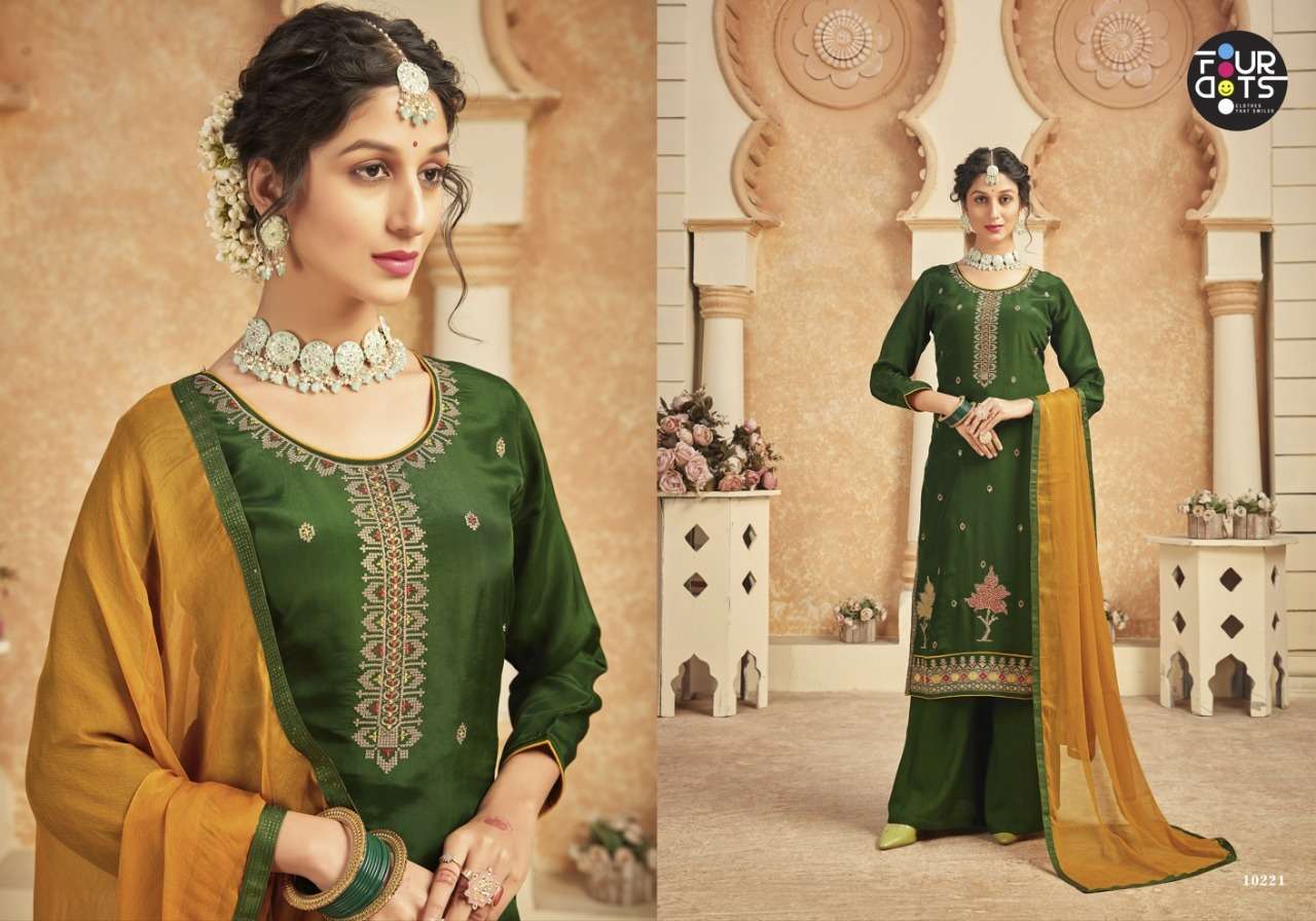 Saumya By Four Dots 10221 To 10224 Series Indian Suits Beautiful Fancy Colorful Stylish Party Wear & Occasional Wear Pure Crepe Dresses At Wholesale Price