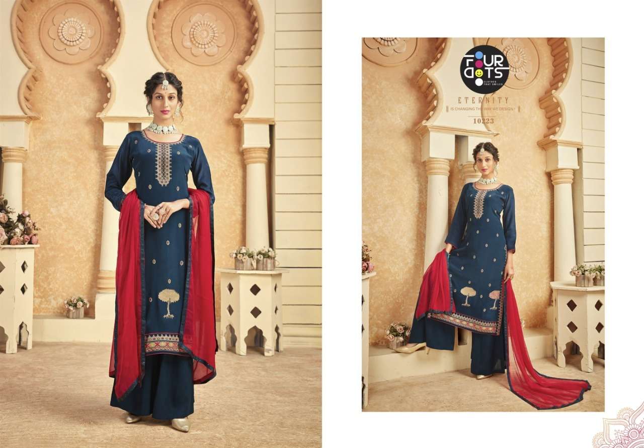 Saumya By Four Dots 10221 To 10224 Series Indian Suits Beautiful Fancy Colorful Stylish Party Wear & Occasional Wear Pure Crepe Dresses At Wholesale Price