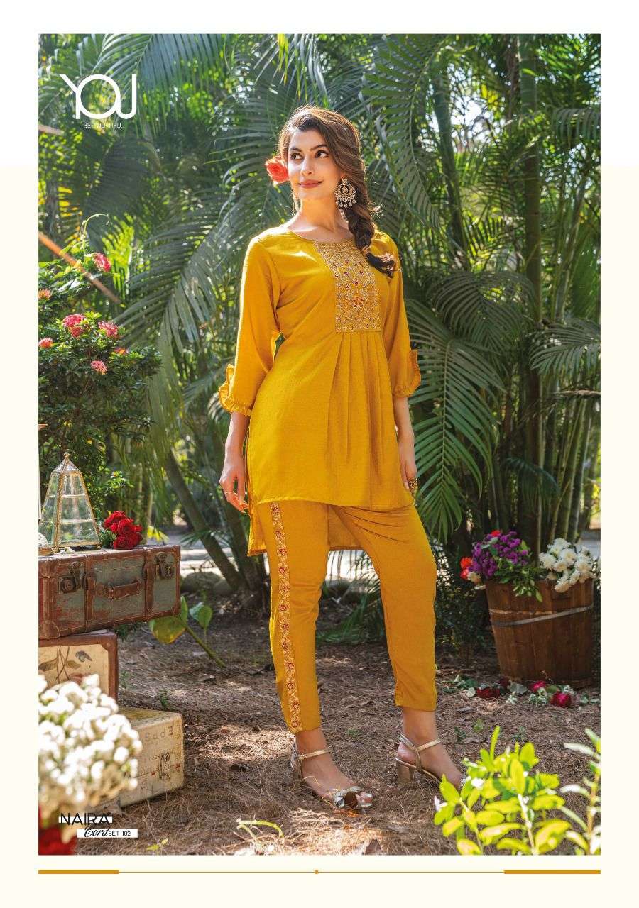Naira Cord Set By You 101 To 106 Series Designer Stylish Fancy Colorful Beautiful Party Wear & Ethnic Wear Collection Chinnon Silk Tops With Bottom At Wholesale Price