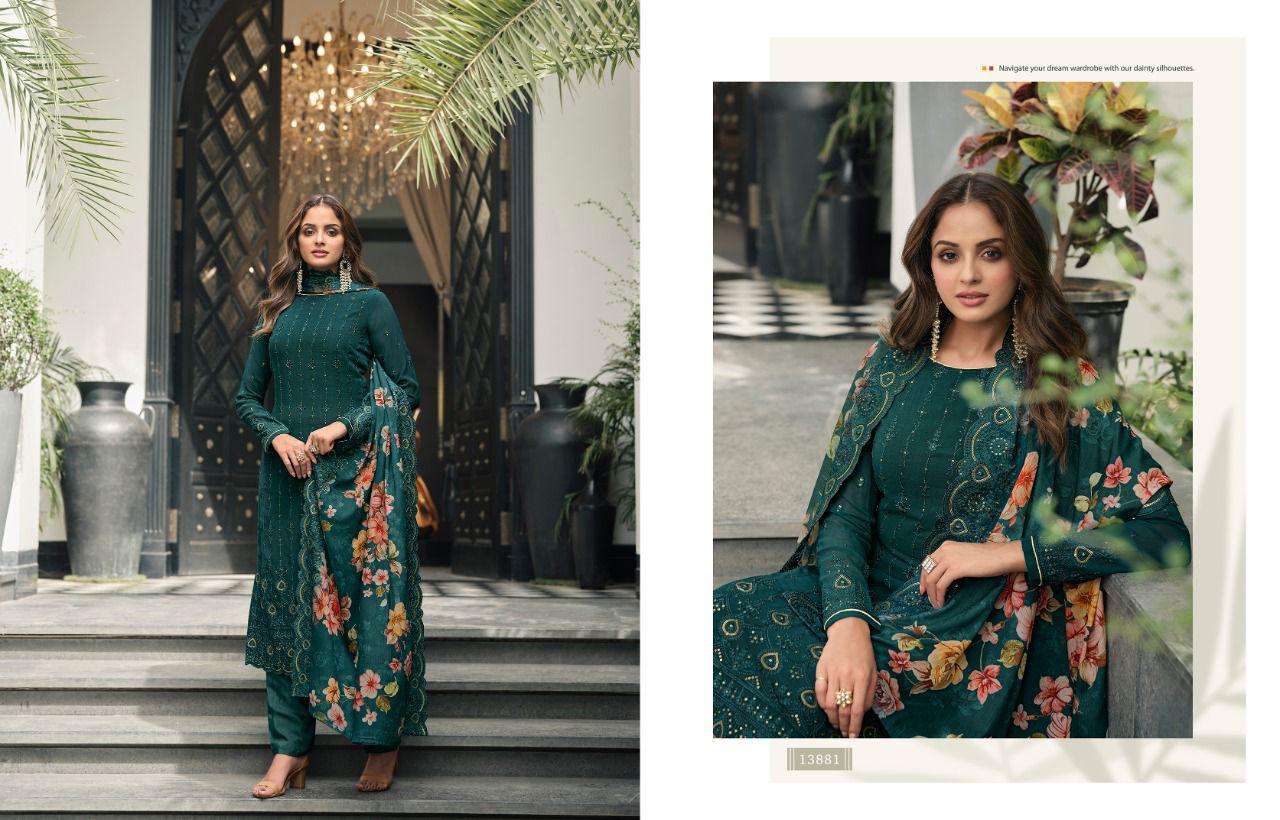 ELEGANT VOL-3 BY ZISA 13881 TO 13886 SERIES SUITS BEAUTIFUL FANCY COLORFUL STYLISH PARTY WEAR & OCCASIONAL WEAR GEORGETTE EMBROIDERED DRESSES AT WHOLESALE PRICE