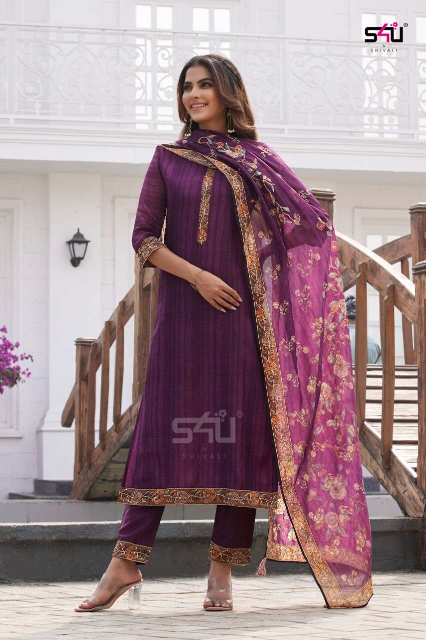 KANTHA BY S4U FASHION 01 TO 06 SERIES SUITS BEAUTIFUL FANCY COLORFUL STYLISH PARTY WEAR & OCCASIONAL WEAR SILK PRINT DRESSES AT WHOLESALE PRICE