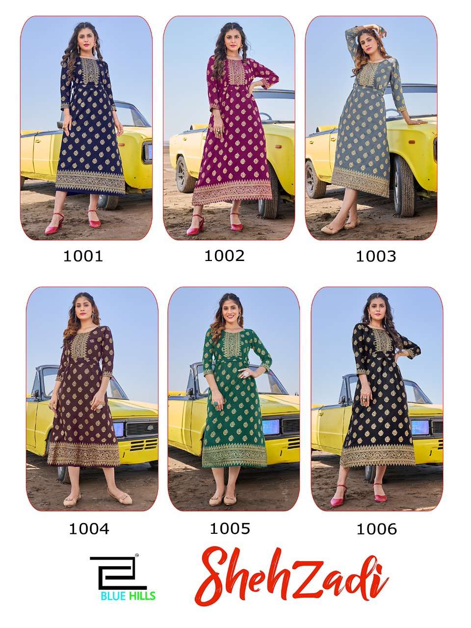 SHEHZADI BY BLUE HILLS 1001 TO 1006 SERIES BEAUTIFUL STYLISH FANCY COLORFUL CASUAL WEAR & ETHNIC WEAR RAYON FOIL GOWNS AT WHOLESALE PRICE