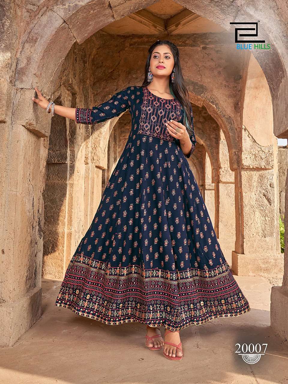 UP TO DATE VOL-20 BY BLUE HILLS 20001 TO 20008 SERIES BEAUTIFUL STYLISH FANCY COLORFUL CASUAL WEAR & ETHNIC WEAR RAYON FOIL GOWNS AT WHOLESALE PRICE