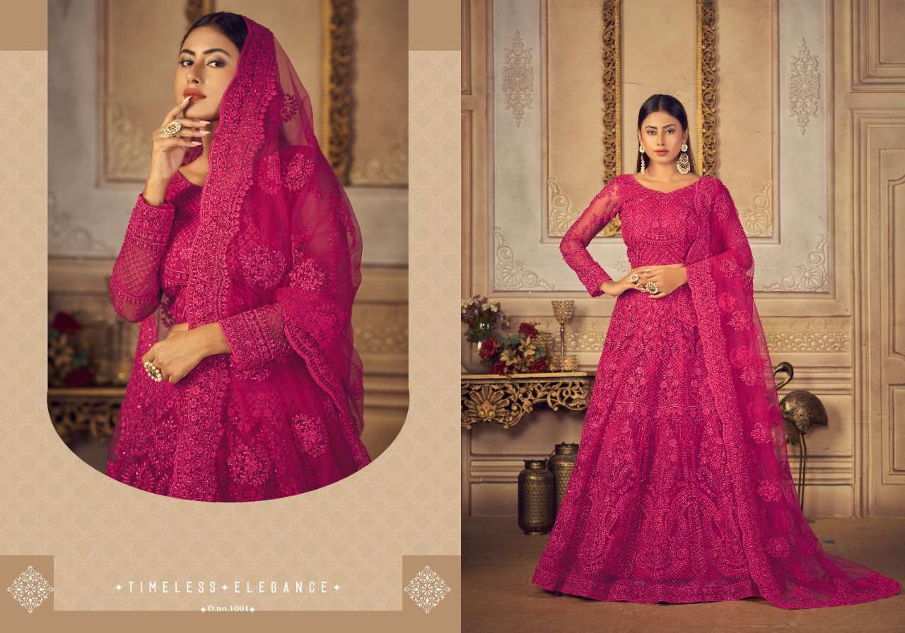Bridal Ensemble By Vouche 1001 To 1005 Series Beautiful Colorful Fancy Wedding Collection Occasional Wear & Party Wear Net Embroidered Lehengas At Wholesale Price