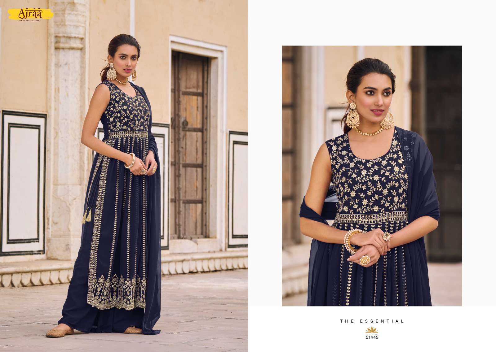 Hiva Vol-2 By Ajraa 51441 To 51445 Series Designer Festive Suits Collection Beautiful Stylish Fancy Colorful Party Wear & Occasional Wear Heavy Georgette Embroidered Dresses At Wholesale Price