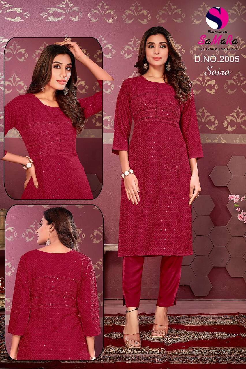 SAIRA BY SAMARA 2001 TO 2012 SERIES DESIGNER STYLISH FANCY COLORFUL BEAUTIFUL PARTY WEAR & ETHNIC WEAR COLLECTION RAYON KURTIS AT WHOLESALE PRICE