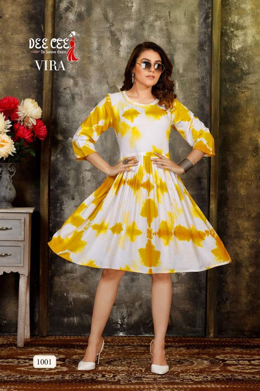 VIRA BY DEE CEE 1001 TO 1006 SERIES DESIGNER STYLISH FANCY COLORFUL BEAUTIFUL PARTY WEAR & ETHNIC WEAR COLLECTION HEAVY RAYON KURTIS AT WHOLESALE PRICE