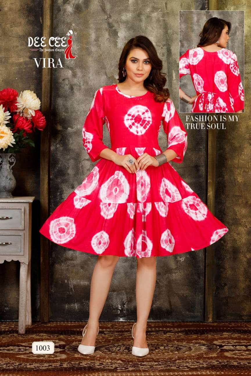 VIRA BY DEE CEE 1001 TO 1006 SERIES DESIGNER STYLISH FANCY COLORFUL BEAUTIFUL PARTY WEAR & ETHNIC WEAR COLLECTION HEAVY RAYON KURTIS AT WHOLESALE PRICE