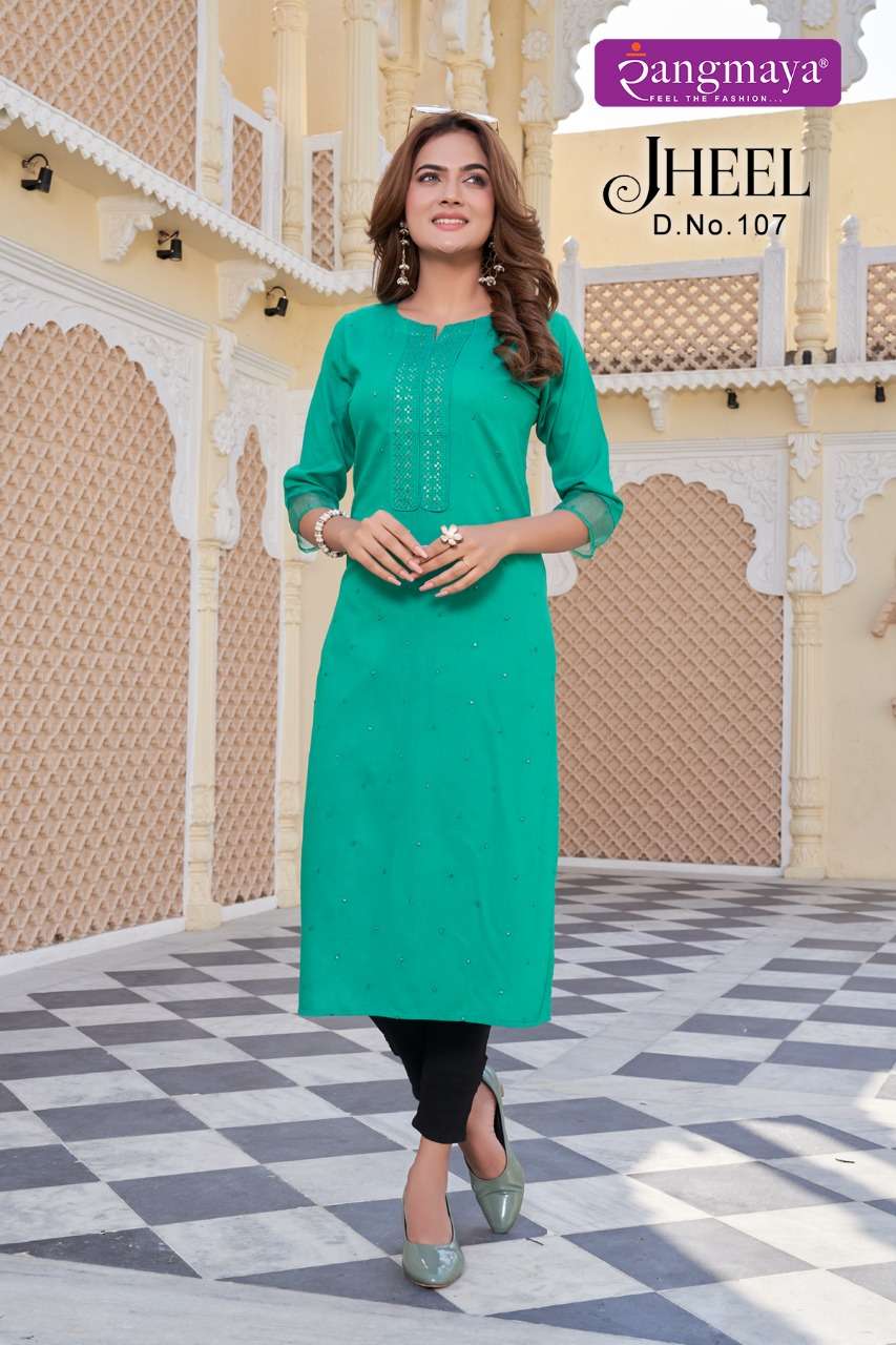 JHEEL BY RANGMAYA 101 TO 108 SERIES DESIGNER STYLISH FANCY COLORFUL BEAUTIFUL PARTY WEAR & ETHNIC WEAR COLLECTION RAYON KURTIS AT WHOLESALE PRICE