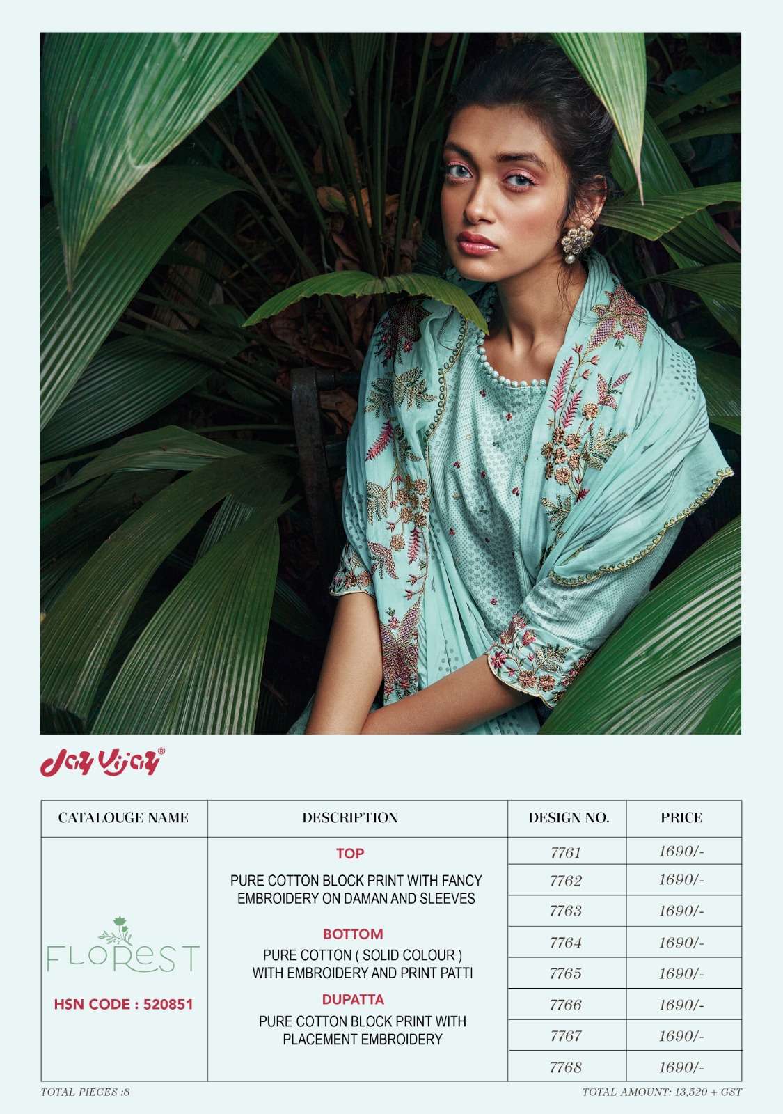 FLOREST BY JAY VIJAY PRINTS 7761 TO 7768 SERIES FESTIVE SUITS BEAUTIFUL FANCY COLORFUL STYLISH PARTY WEAR & OCCASIONAL WEAR PURE COTTON PRINT EMBROIDERY DRESSES AT WHOLESALE PRICE