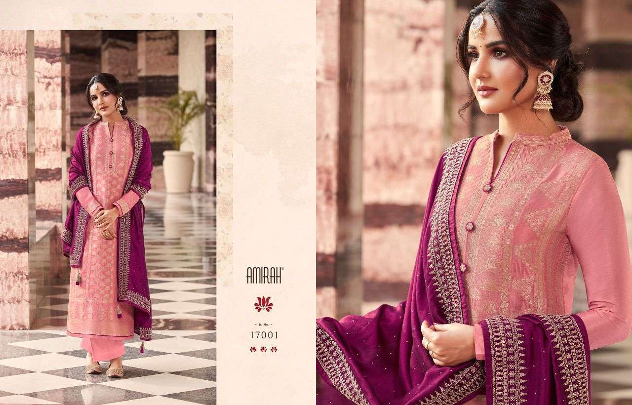 KHWAHISH VOL-2 HIT LIST BY AMIRAH 17001 TO 17005 SERIES BEAUTIFUL STYLISH SUITS FANCY COLORFUL CASUAL WEAR & ETHNIC WEAR & READY TO WEAR DOLA SILK JACQUARD DRESSES AT WHOLESALE PRICE
