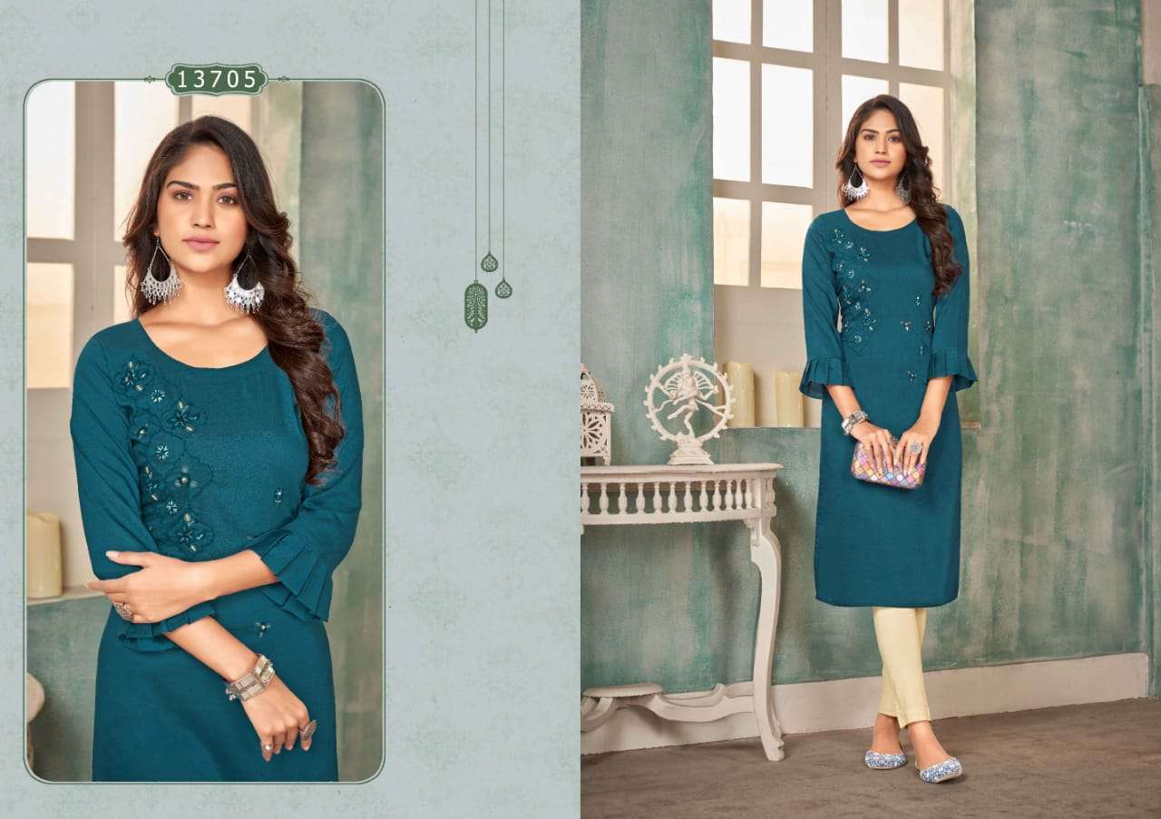 OCTVAIA VOL-13 BY KALAROOP 13704 TO 13709 SERIES DESIGNER STYLISH FANCY COLORFUL BEAUTIFUL PARTY WEAR & ETHNIC WEAR COLLECTION SILK EMBROIDERY KURTIS AT WHOLESALE PRICE