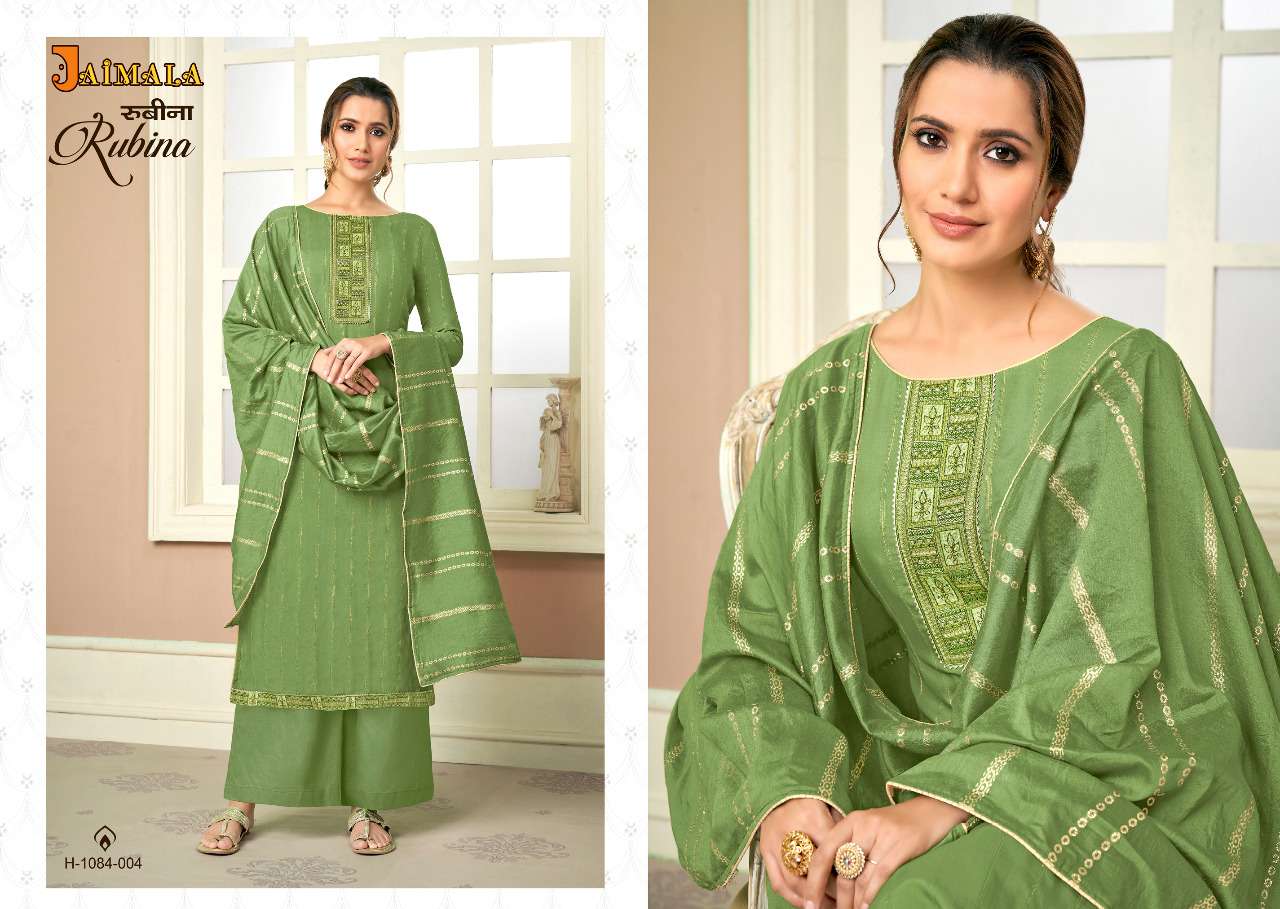 RUBINA BY JAIMALA 1084-001 TO 1084-006 SERIES INDIAN SUITS BEAUTIFUL FANCY COLORFUL STYLISH PARTY WEAR & OCCASIONAL WEAR VISCOSE MUSLIN DRESSES AT WHOLESALE PRICE