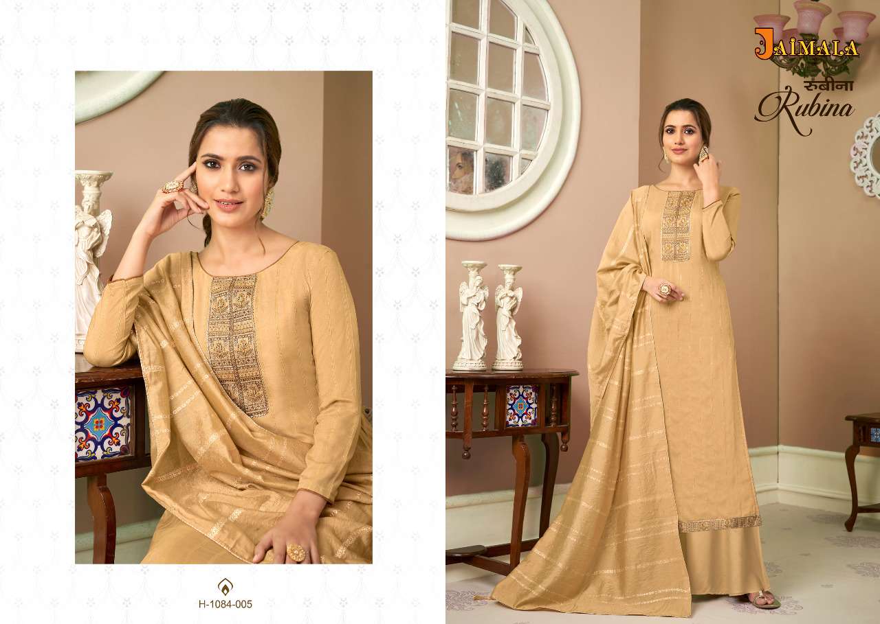 RUBINA BY JAIMALA 1084-001 TO 1084-006 SERIES INDIAN SUITS BEAUTIFUL FANCY COLORFUL STYLISH PARTY WEAR & OCCASIONAL WEAR VISCOSE MUSLIN DRESSES AT WHOLESALE PRICE
