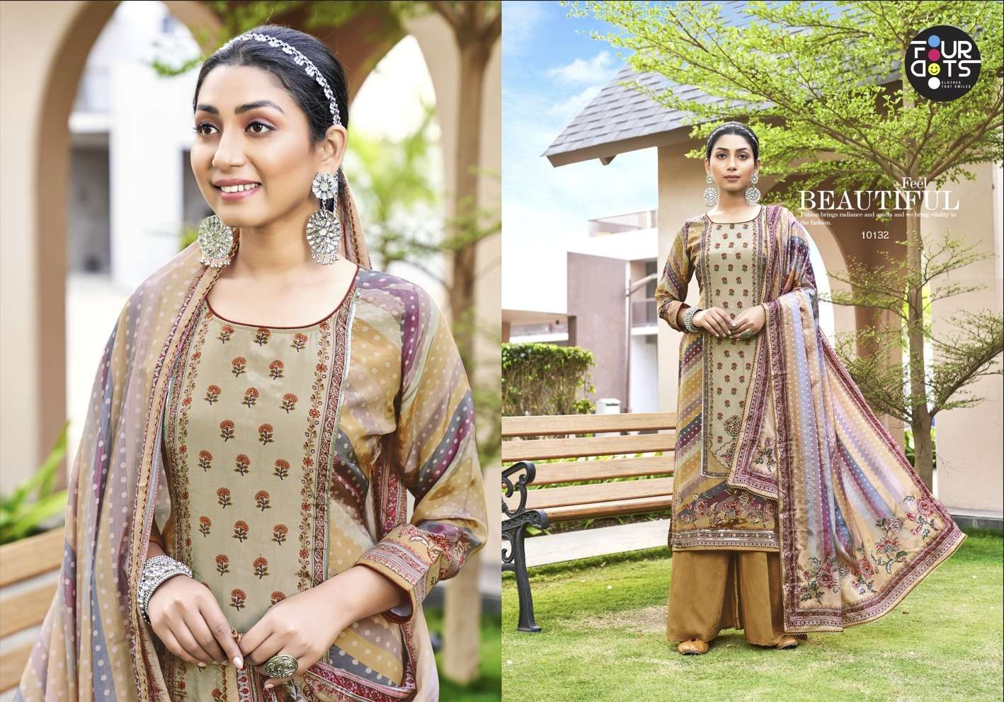 Shivangi By Four Dots 10131 To 10134 Series Festive Suits Beautiful Fancy Colorful Stylish Party Wear & Occasional Wear Pure Crepe Dresses At Wholesale Price