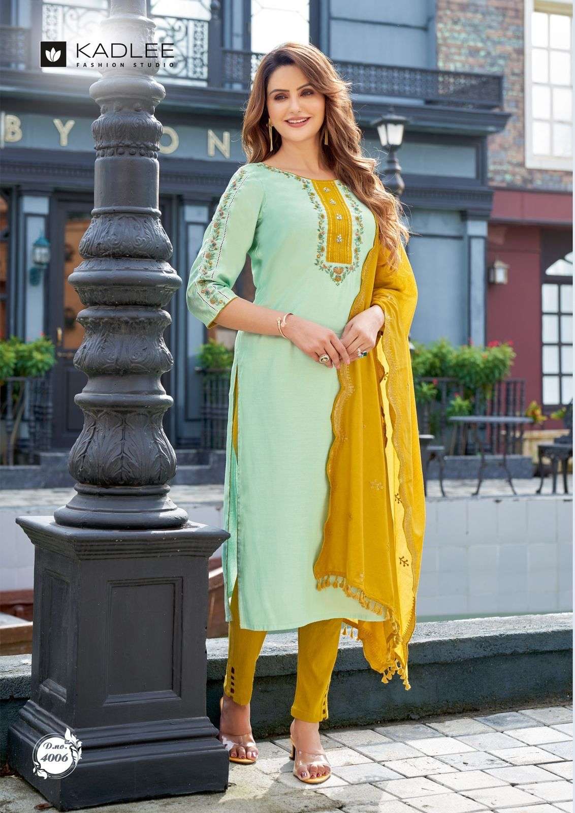 MANNAT BY KADLEE 4001 TO 4006 SERIES FESTIVE SUITS BEAUTIFUL FANCY COLORFUL STYLISH PARTY WEAR & OCCASIONAL WEAR NYLON VISCOSE DRESSES AT WHOLESALE PRICE