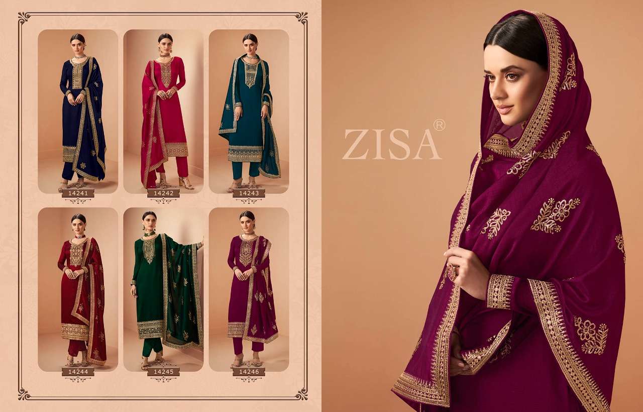 FIRDOSH BY ZISA 14241 TO 14246 SERIES FESTIVE SUITS BEAUTIFUL FANCY COLORFUL STYLISH PARTY WEAR & OCCASIONAL WEAR SILK GEORGETTE EMBROIDERY DRESSES AT WHOLESALE PRICE
