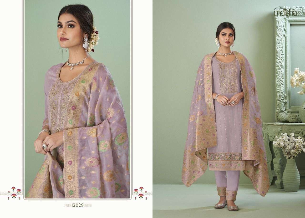 GULBARGA BY MAISHA 12025 TO 12029 SERIES FESTIVE SUITS BEAUTIFUL FANCY COLORFUL STYLISH PARTY WEAR & OCCASIONAL WEAR PURE ORGANZA EMBROIDERY DRESSES AT WHOLESALE PRICE