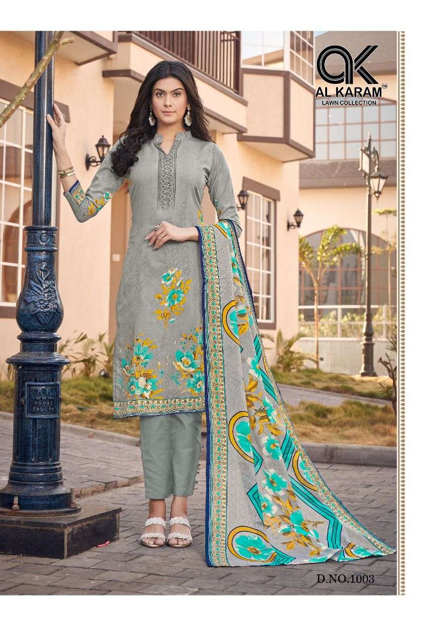 JASMINE BY AL KARAM LAWN COLLECTION 1001 TO 1010 SERIES BEAUTIFUL SUITS COLORFUL STYLISH FANCY CASUAL WEAR & ETHNIC WEAR PURE COTTON DRESSES AT WHOLESALE PRICE