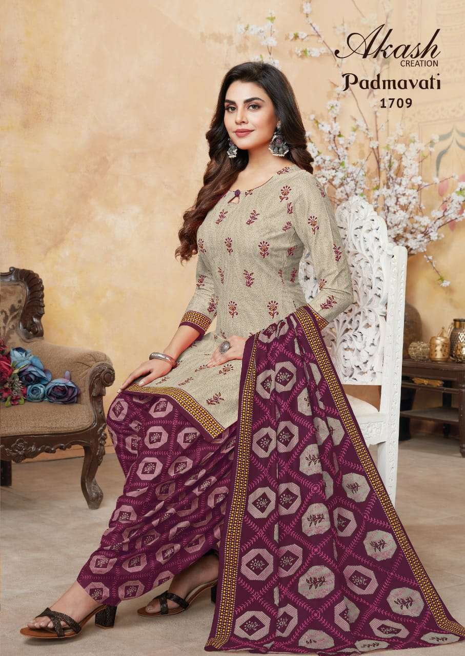 PADMAVATI VOL-17 BY AKASH CREATION 1701 TO 1710 SERIES BEAUTIFUL STYLISH SUITS FANCY COLORFUL CASUAL WEAR & ETHNIC WEAR & READY TO WEAR COTTON PRINTED DRESSES AT WHOLESALE PRICE