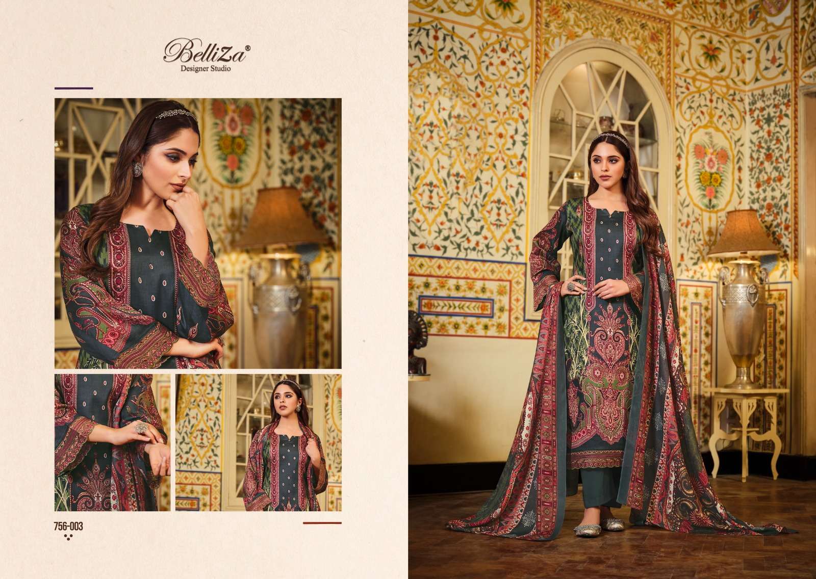 HAAFIZA BY BELLIZA 756-001 TO 756-010 SERIES BEAUTIFUL STYLISH SUITS FANCY COLORFUL CASUAL WEAR & ETHNIC WEAR & READY TO WEAR PURE JAM COTTON PRINTED DRESSES AT WHOLESALE PRICE