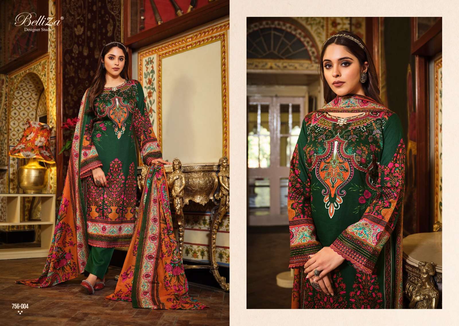 HAAFIZA BY BELLIZA 756-001 TO 756-010 SERIES BEAUTIFUL STYLISH SUITS FANCY COLORFUL CASUAL WEAR & ETHNIC WEAR & READY TO WEAR PURE JAM COTTON PRINTED DRESSES AT WHOLESALE PRICE