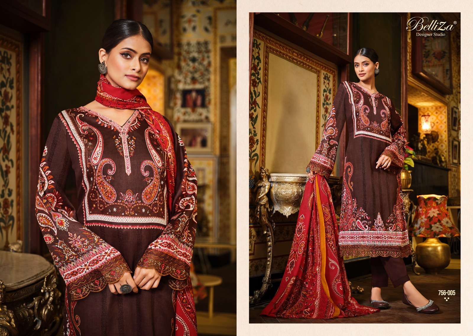 HAAFIZA BY BELLIZA 756-001 TO 756-010 SERIES BEAUTIFUL STYLISH SUITS FANCY COLORFUL CASUAL WEAR & ETHNIC WEAR & READY TO WEAR PURE JAM COTTON PRINTED DRESSES AT WHOLESALE PRICE