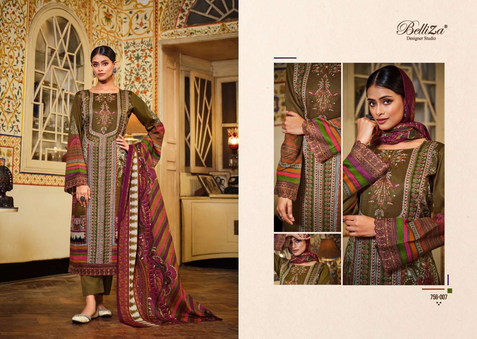 HAAFIZA BY BELLIZA 756-001 TO 756-010 SERIES BEAUTIFUL STYLISH SUITS FANCY COLORFUL CASUAL WEAR & ETHNIC WEAR & READY TO WEAR PURE JAM COTTON PRINTED DRESSES AT WHOLESALE PRICE