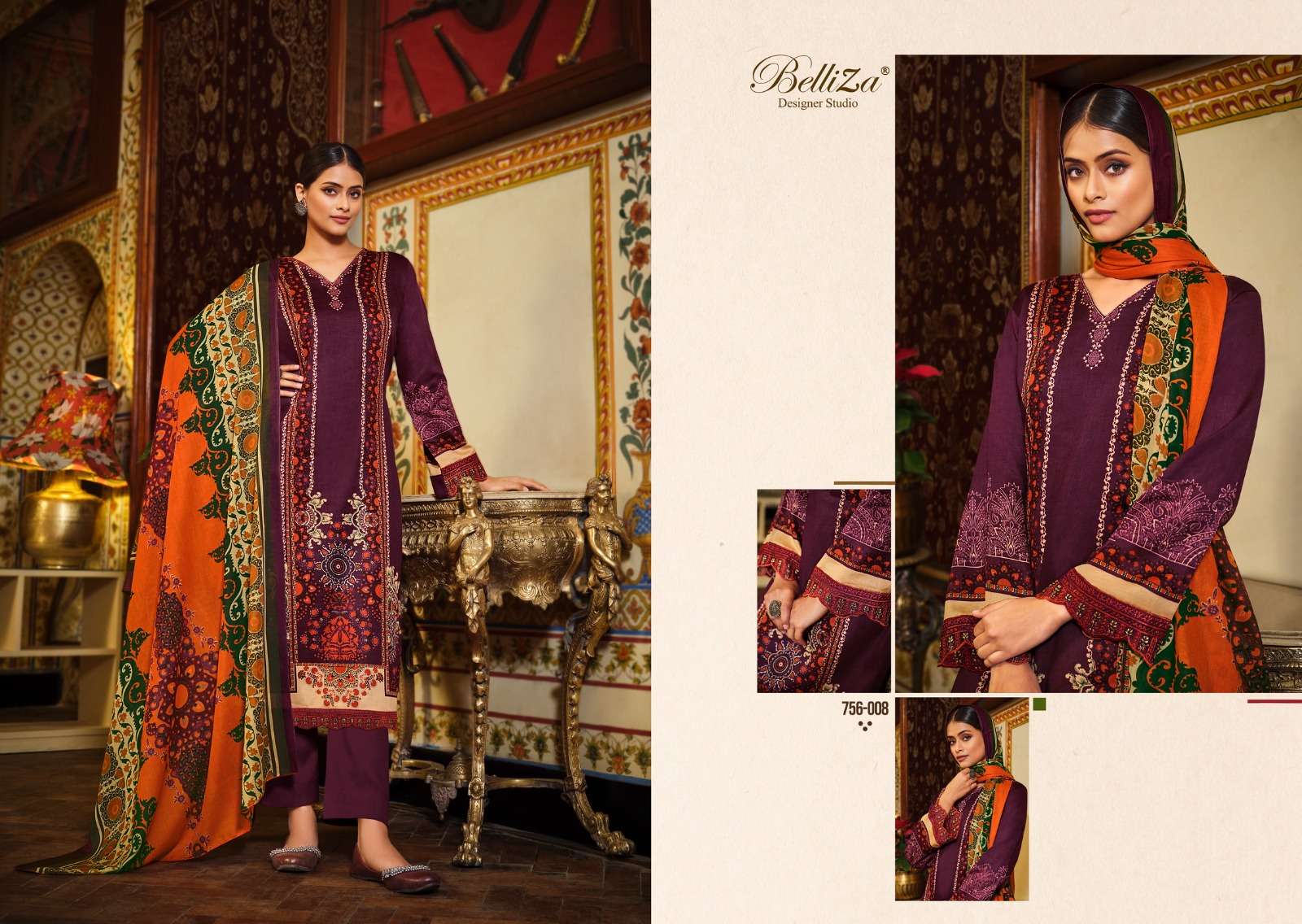 HAAFIZA BY BELLIZA 756-001 TO 756-010 SERIES BEAUTIFUL STYLISH SUITS FANCY COLORFUL CASUAL WEAR & ETHNIC WEAR & READY TO WEAR PURE JAM COTTON PRINTED DRESSES AT WHOLESALE PRICE