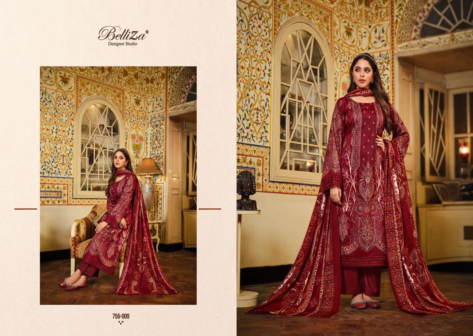 HAAFIZA BY BELLIZA 756-001 TO 756-010 SERIES BEAUTIFUL STYLISH SUITS FANCY COLORFUL CASUAL WEAR & ETHNIC WEAR & READY TO WEAR PURE JAM COTTON PRINTED DRESSES AT WHOLESALE PRICE