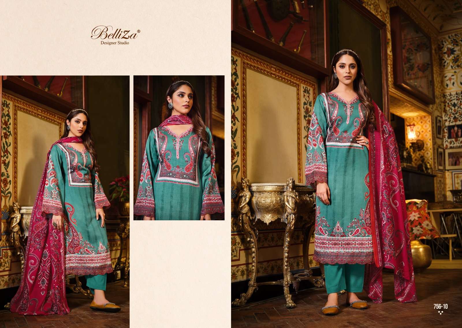 HAAFIZA BY BELLIZA 756-001 TO 756-010 SERIES BEAUTIFUL STYLISH SUITS FANCY COLORFUL CASUAL WEAR & ETHNIC WEAR & READY TO WEAR PURE JAM COTTON PRINTED DRESSES AT WHOLESALE PRICE