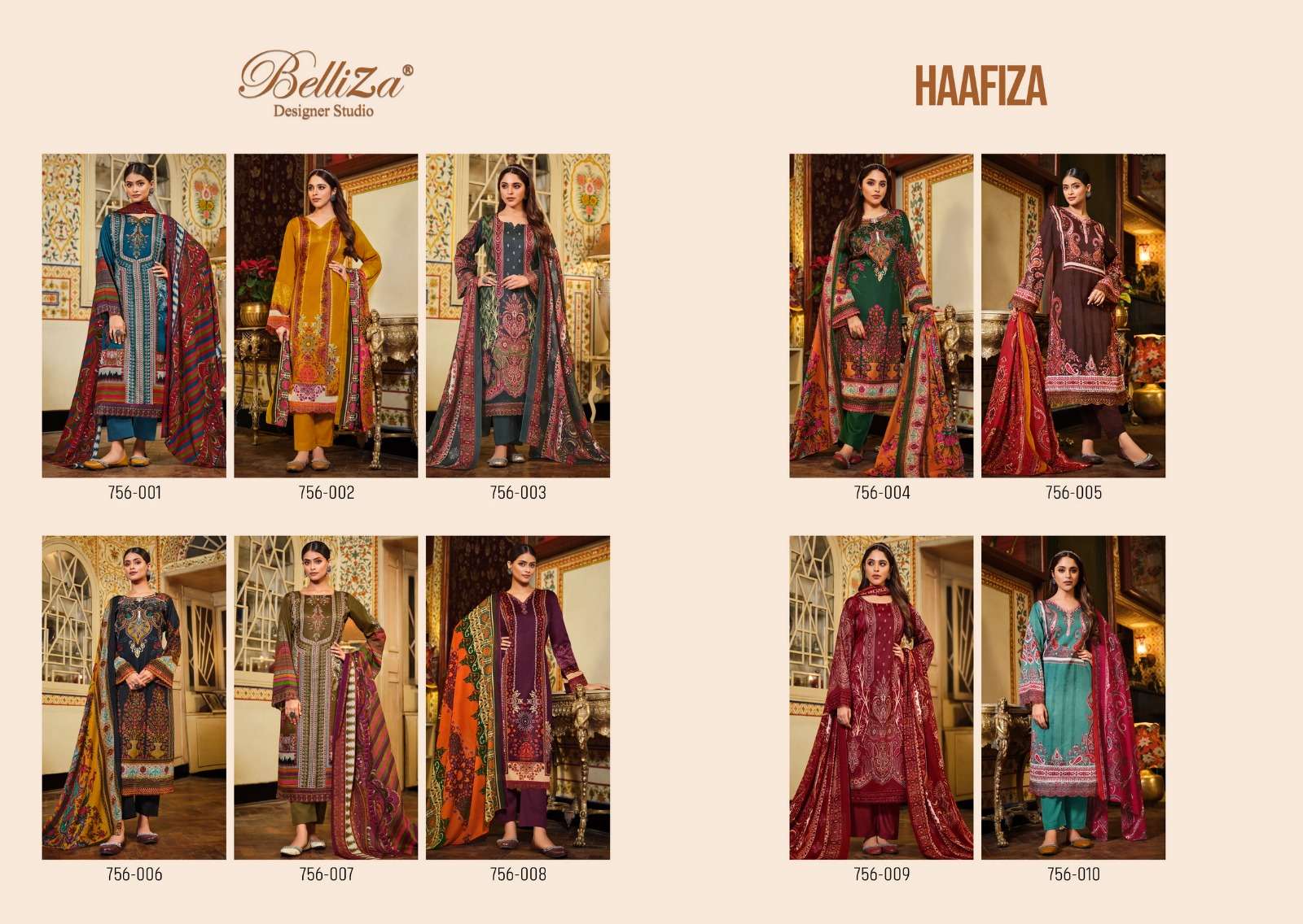 HAAFIZA BY BELLIZA 756-001 TO 756-010 SERIES BEAUTIFUL STYLISH SUITS FANCY COLORFUL CASUAL WEAR & ETHNIC WEAR & READY TO WEAR PURE JAM COTTON PRINTED DRESSES AT WHOLESALE PRICE