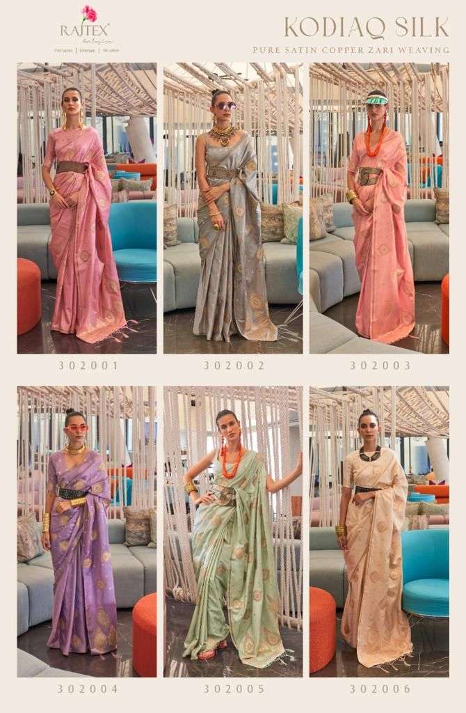 Kodiaq Silk By Raj Tex 302001 To 302006 Series Indian Traditional Wear Collection Beautiful Stylish Fancy Colorful Party Wear & Occasional Wear Pure Silk Sarees At Wholesale Price