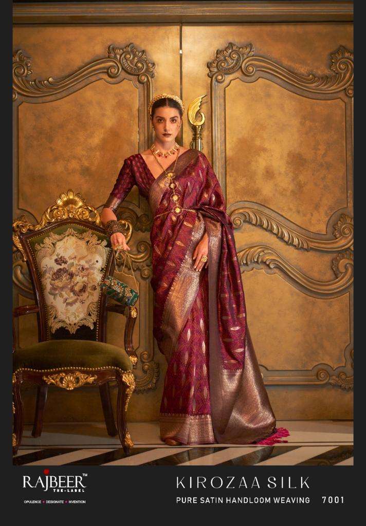 Kirozaa Silk By Rajbeer 7001 To 7010 Series Indian Traditional Wear Collection Beautiful Stylish Fancy Colorful Party Wear & Occasional Wear Handloom Silk Sarees At Wholesale Price