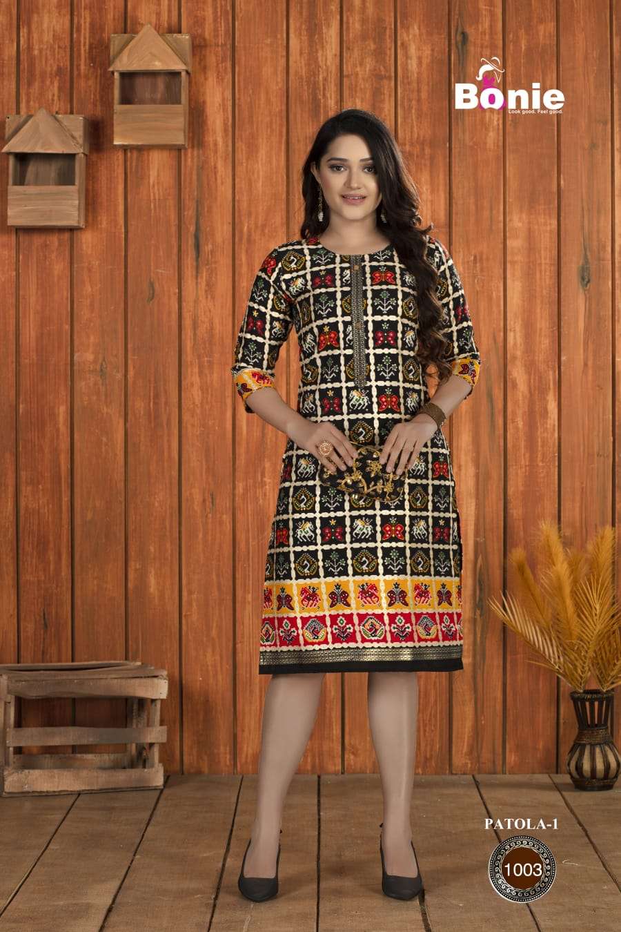 PATOLA BY BONIE 1001 TO 1008 SERIES DESIGNER STYLISH FANCY COLORFUL BEAUTIFUL PARTY WEAR & ETHNIC WEAR COLLECTION RAYON KURTIS AT WHOLESALE PRICE