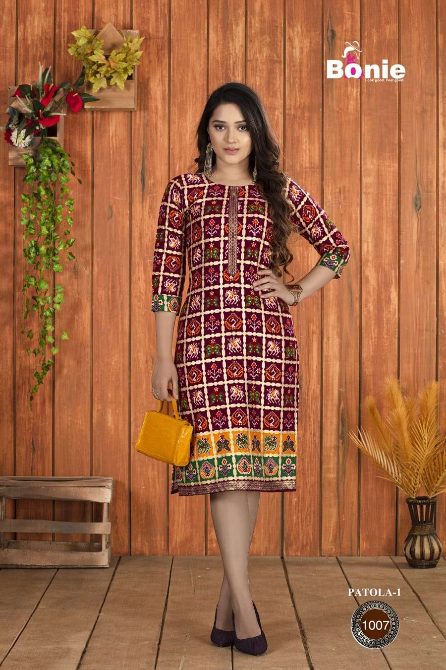 PATOLA BY BONIE 1001 TO 1008 SERIES DESIGNER STYLISH FANCY COLORFUL BEAUTIFUL PARTY WEAR & ETHNIC WEAR COLLECTION RAYON KURTIS AT WHOLESALE PRICE