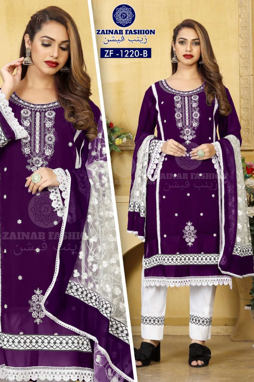 ZAINAB HIT DESIGN 1220 COLOURS BY ZAINAB FASHION 1220-A TO 1220-B SERIES BEAUTIFUL PAKISTANI SUITS COLORFUL STYLISH FANCY CASUAL WEAR & ETHNIC WEAR FAUX GEORGETTE EMBROIDERED DRESSES AT WHOLESALE PRICE