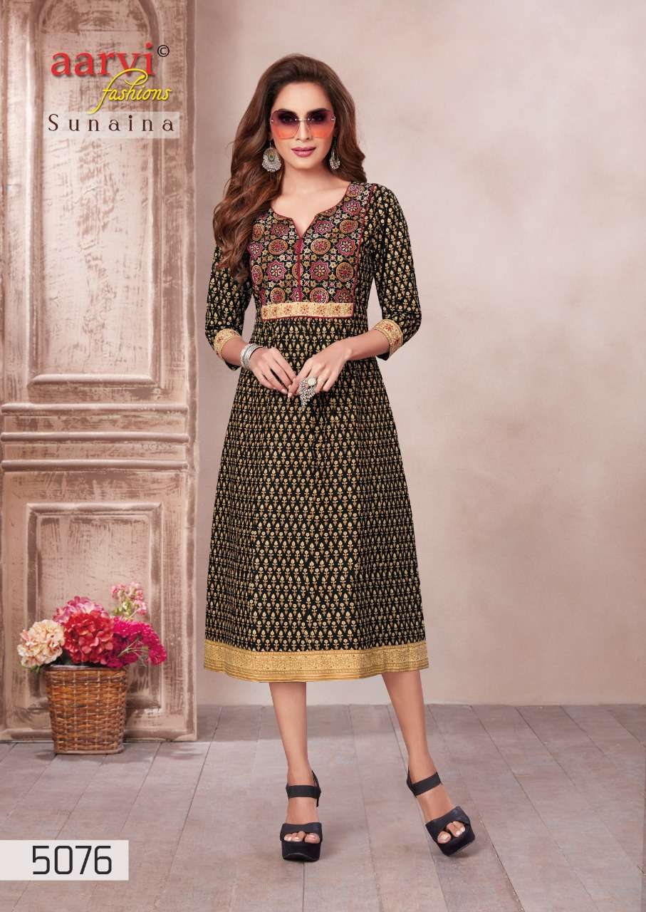 SUNAINA BY AARVI FASHION 5075 TO 5079 SERIES DESIGNER STYLISH FANCY COLORFUL BEAUTIFUL PARTY WEAR & ETHNIC WEAR COLLECTION COTTON KURTIS AT WHOLESALE PRICE