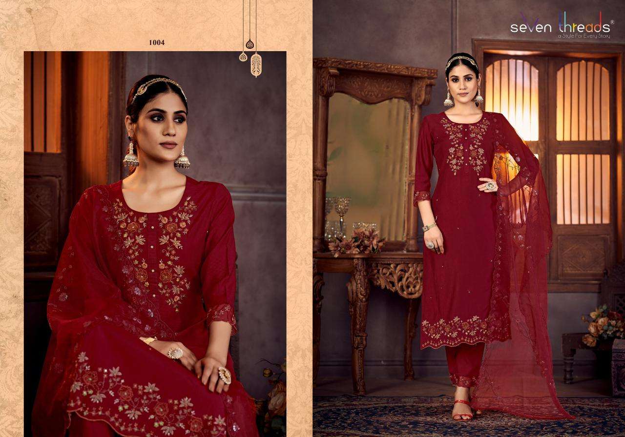 Gulmohar By Seven Threads 1001 To 1007 Series Beautiful Stylish Suits Fancy Colorful Casual Wear & Ethnic Wear & Ready To Wear Viscose Silk Dresses At Wholesale Price