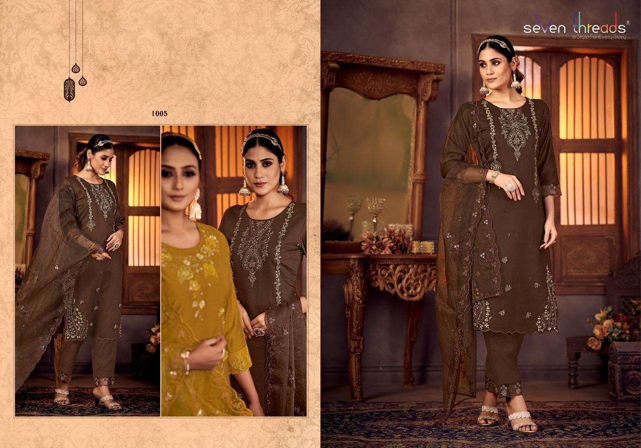 Gulmohar By Seven Threads 1001 To 1007 Series Beautiful Stylish Suits Fancy Colorful Casual Wear & Ethnic Wear & Ready To Wear Viscose Silk Dresses At Wholesale Price