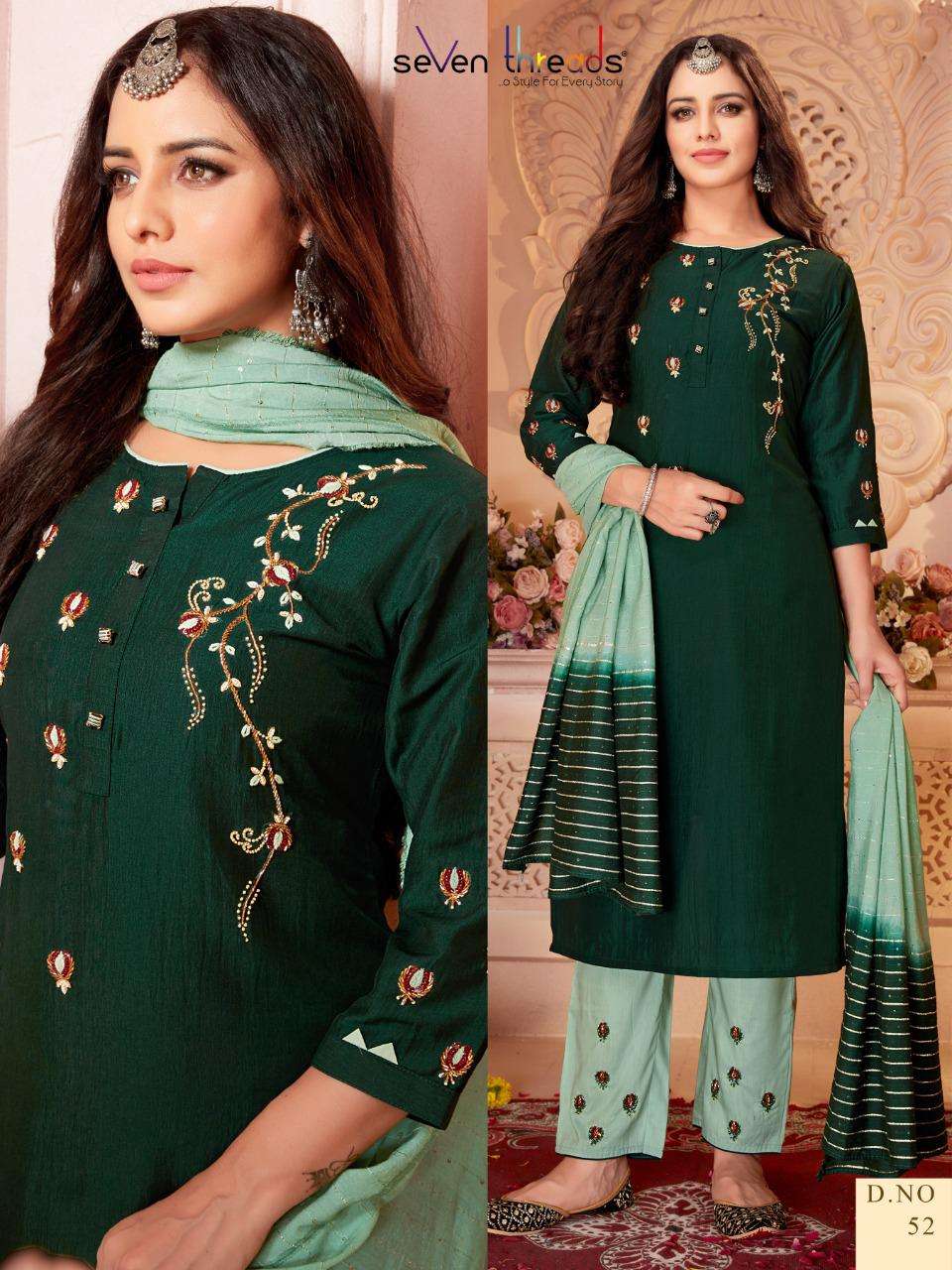 SEVEN THREADS HIT DESIGN 52 BY SEVEN THREADS BEAUTIFUL STYLISH SUITS FANCY COLORFUL CASUAL WEAR & ETHNIC WEAR & READY TO WEAR BEMBERG SILK DRESSES AT WHOLESALE PRICE